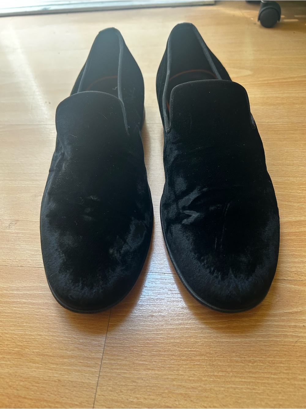 Santoni Black Velvet Men's Slip-On Dress Loafers made in Italy 10 Hollywood film - Picture 2 of 12